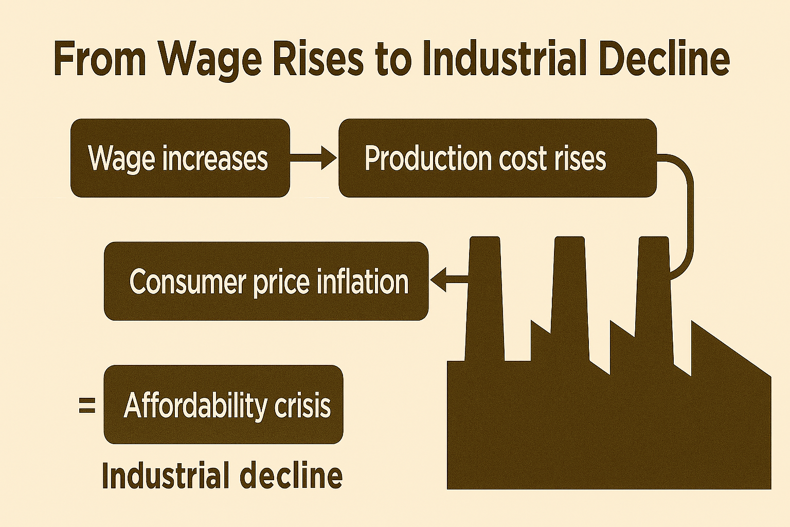 The wage-cost-price spiral cycle showing how well-intentioned wage rises create industrial decline
