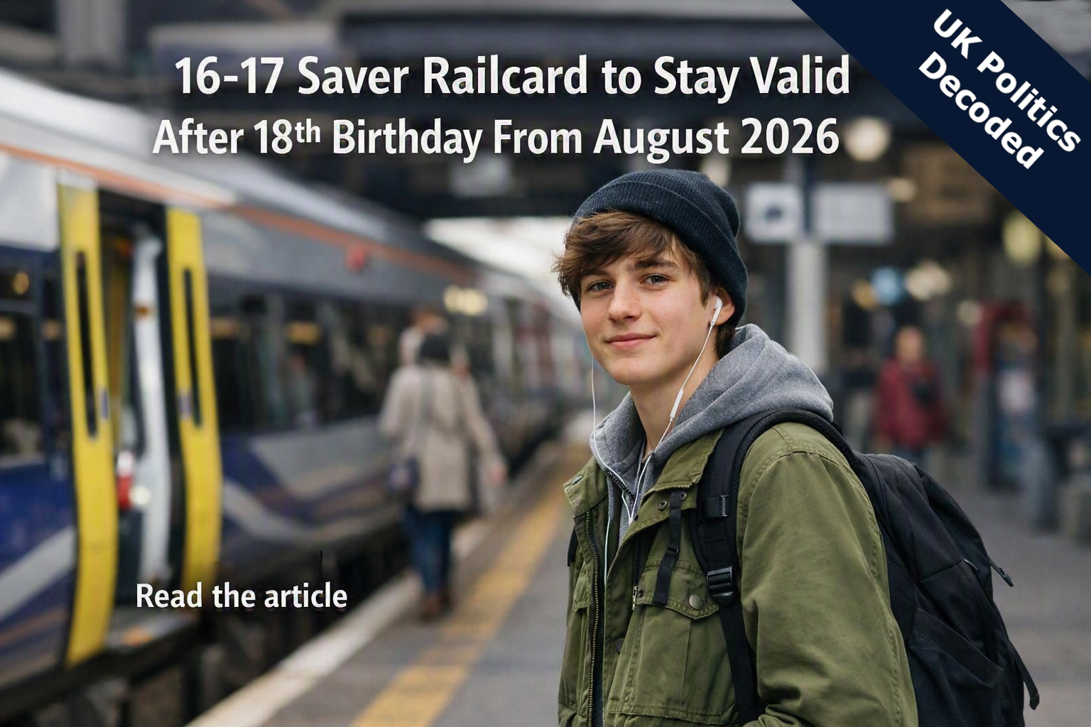 A young person on a train platform, representing changes to the 16-17 Saver railcard eligibility rules from August 2026