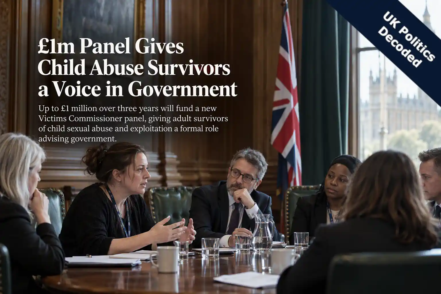 Illustration of a advisory panel table representing survivors of child sexual abuse advising government