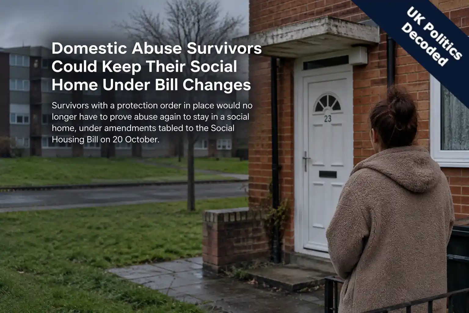 front door of a social home with domestic abuse survivor, representing new tenancy protections for domestic abuse survivors
