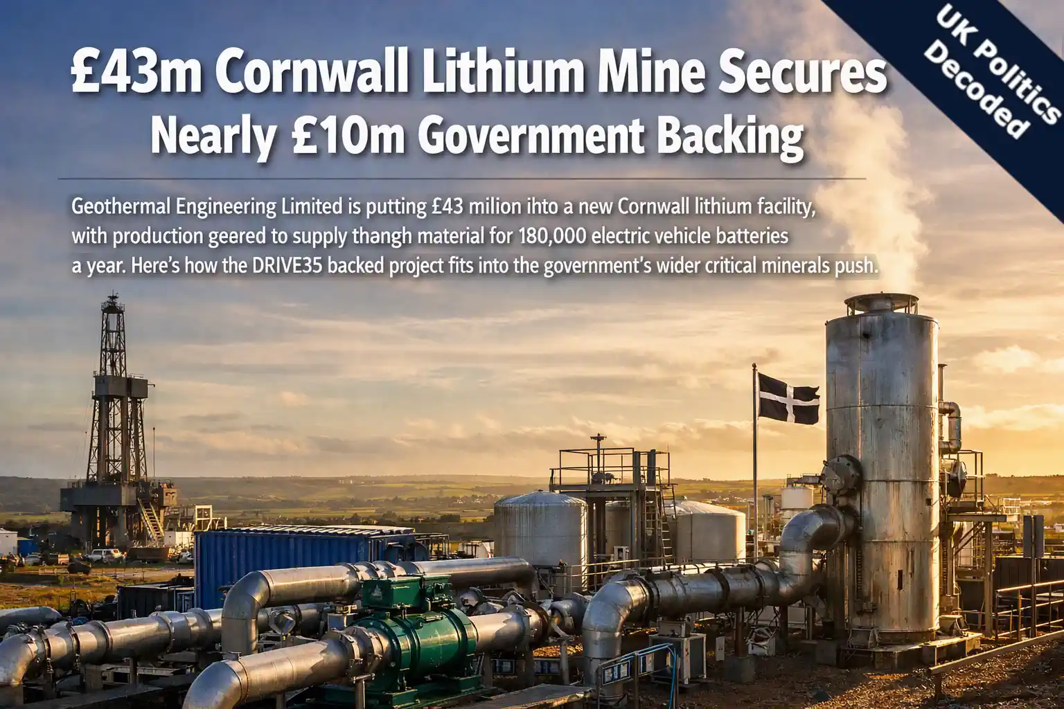 Geothermal brine extraction equipment at a lithium project site in Cornwall