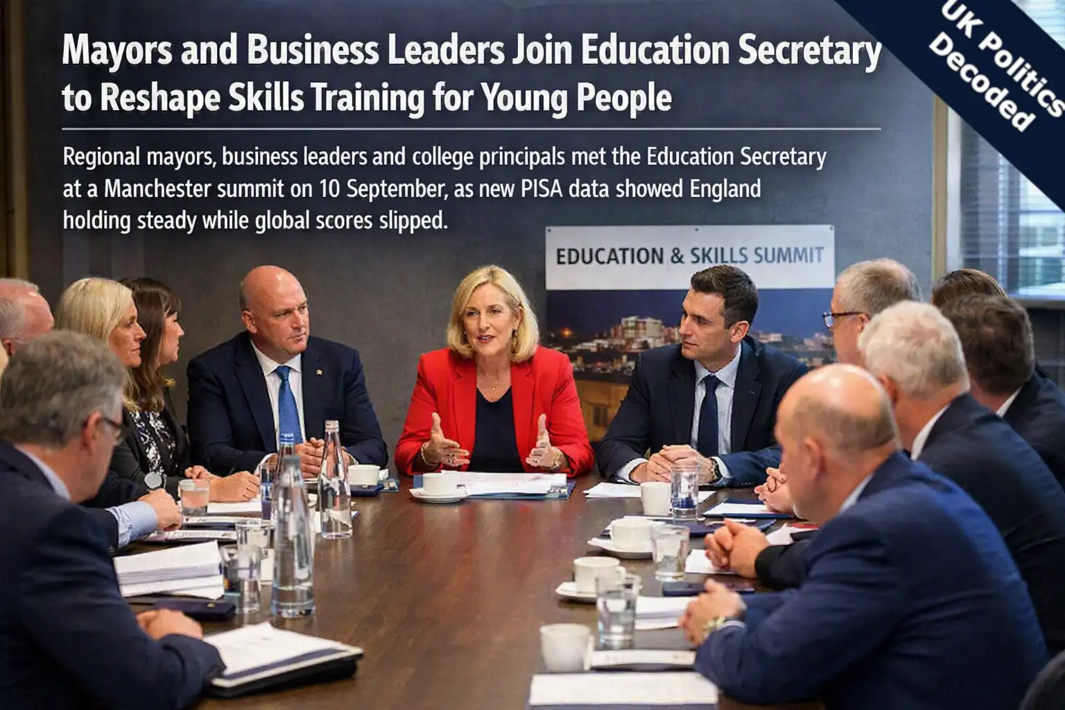 Regional mayors, headteachers and business leaders gathered around a table for an education and skills summit