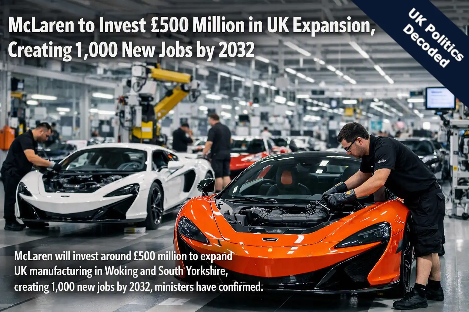 McLaren Automotive vehicle production line, representing the carmaker's £500 million UK expansion investment