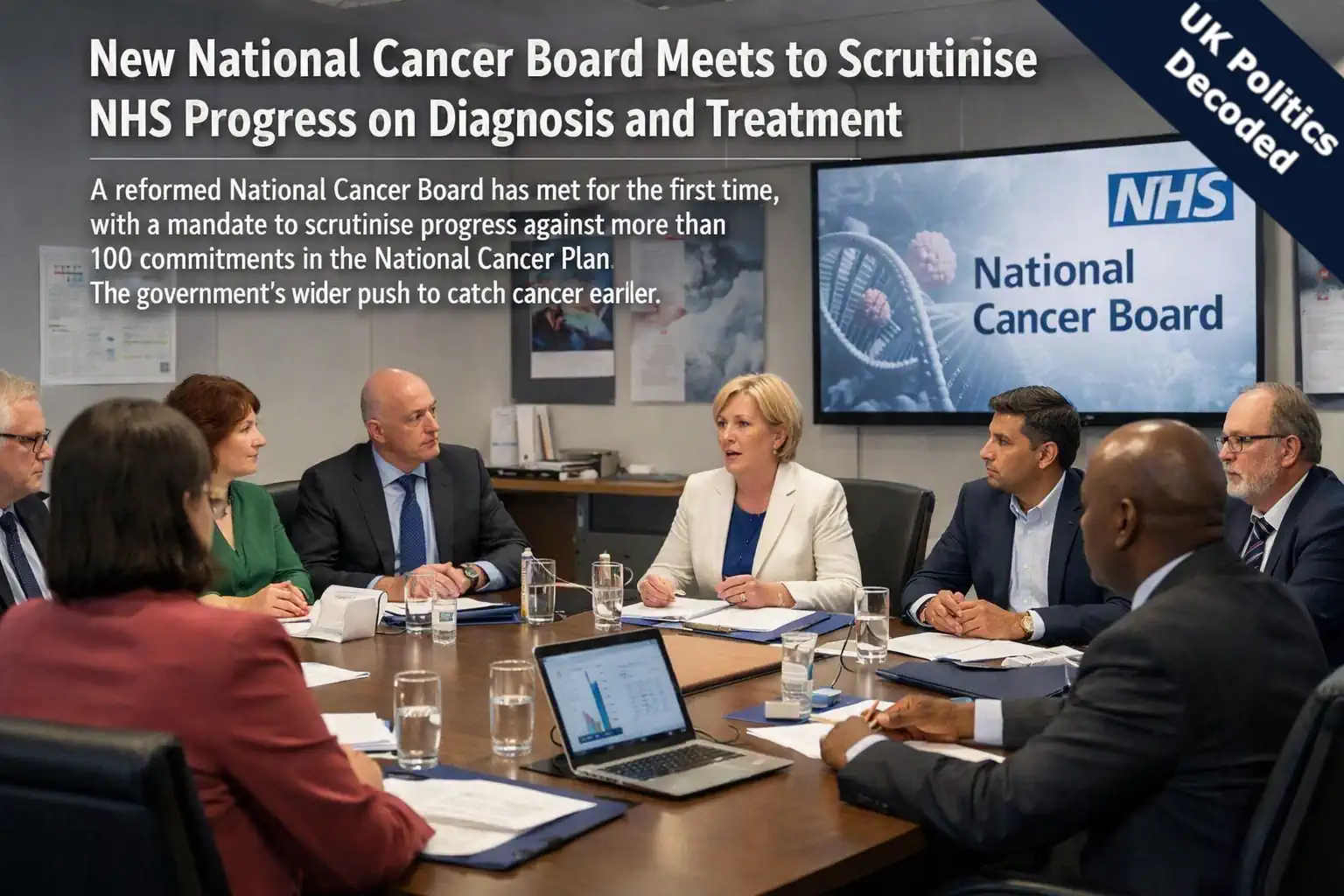 A clinical meeting room setting representing the launch of the new National Cancer Board overseeing NHS cancer care in England