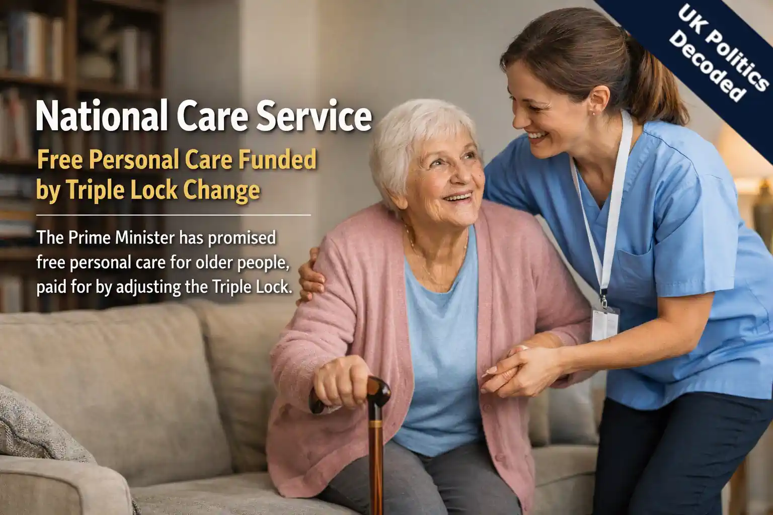 A care worker helping an older woman at home