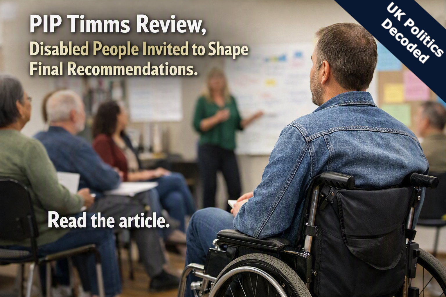 A person in a wheelchair at a community centre, representing disabled people participating in the Timms Review PIP workshops