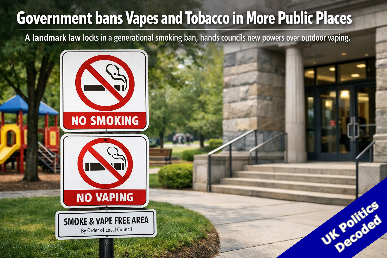No smoking and no vaping signs outside a public building