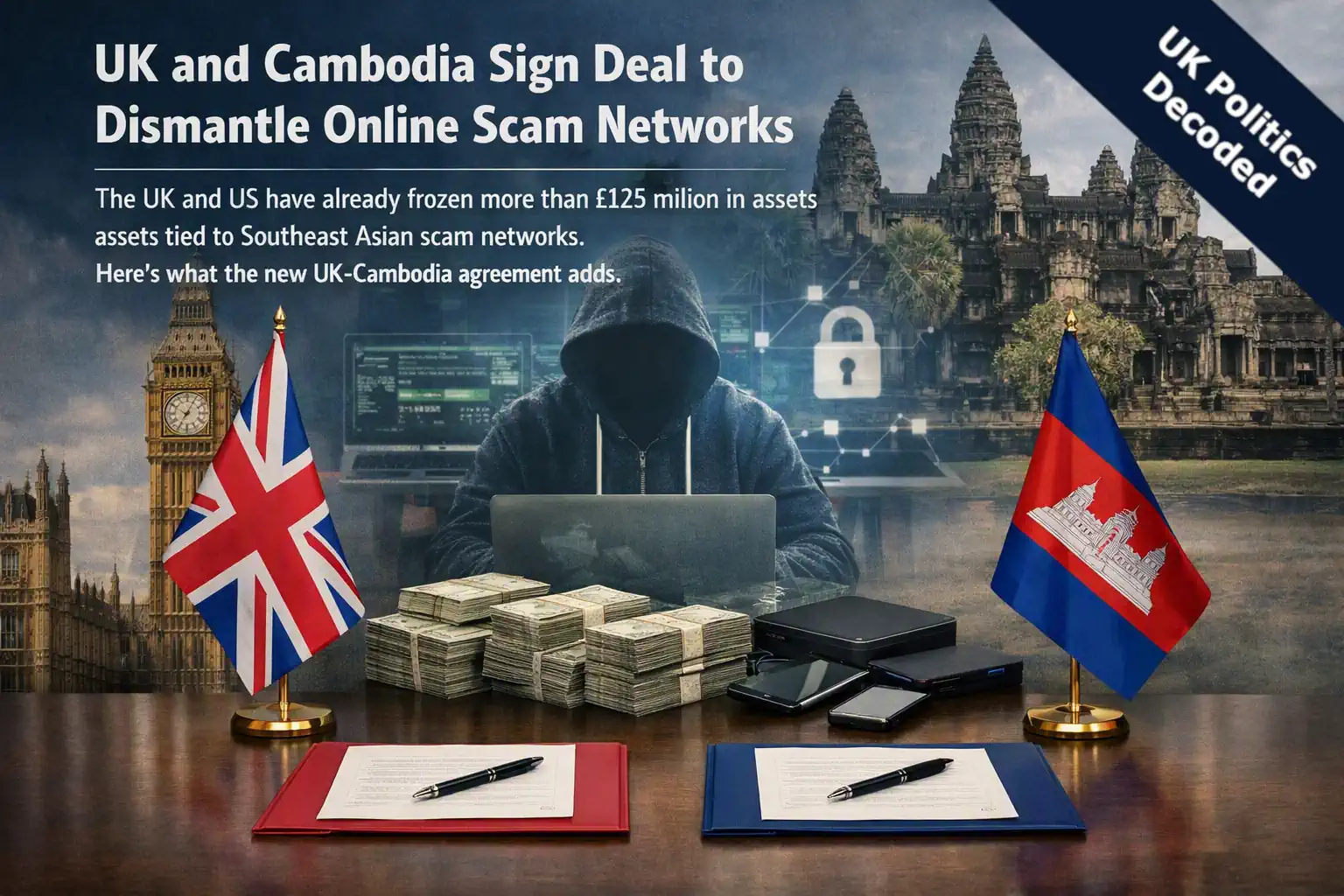 Lord Hanson meeting Cambodian officials, representing the new UK-Cambodia agreement to tackle online scam networks