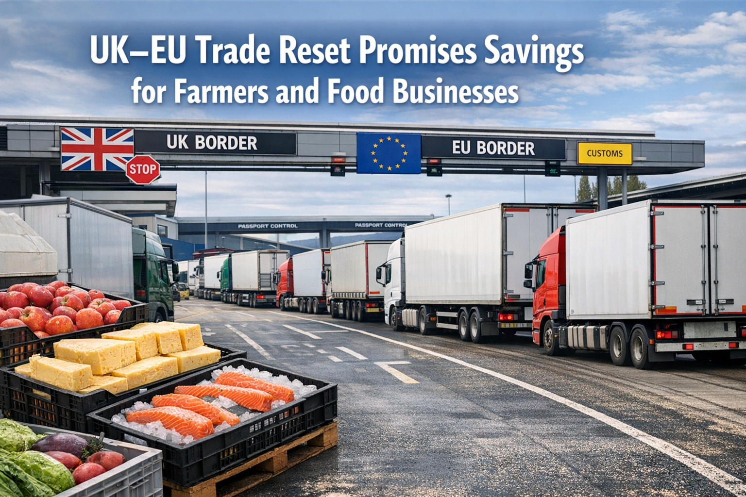 Lorries and food exports at a UK–EU border crossing