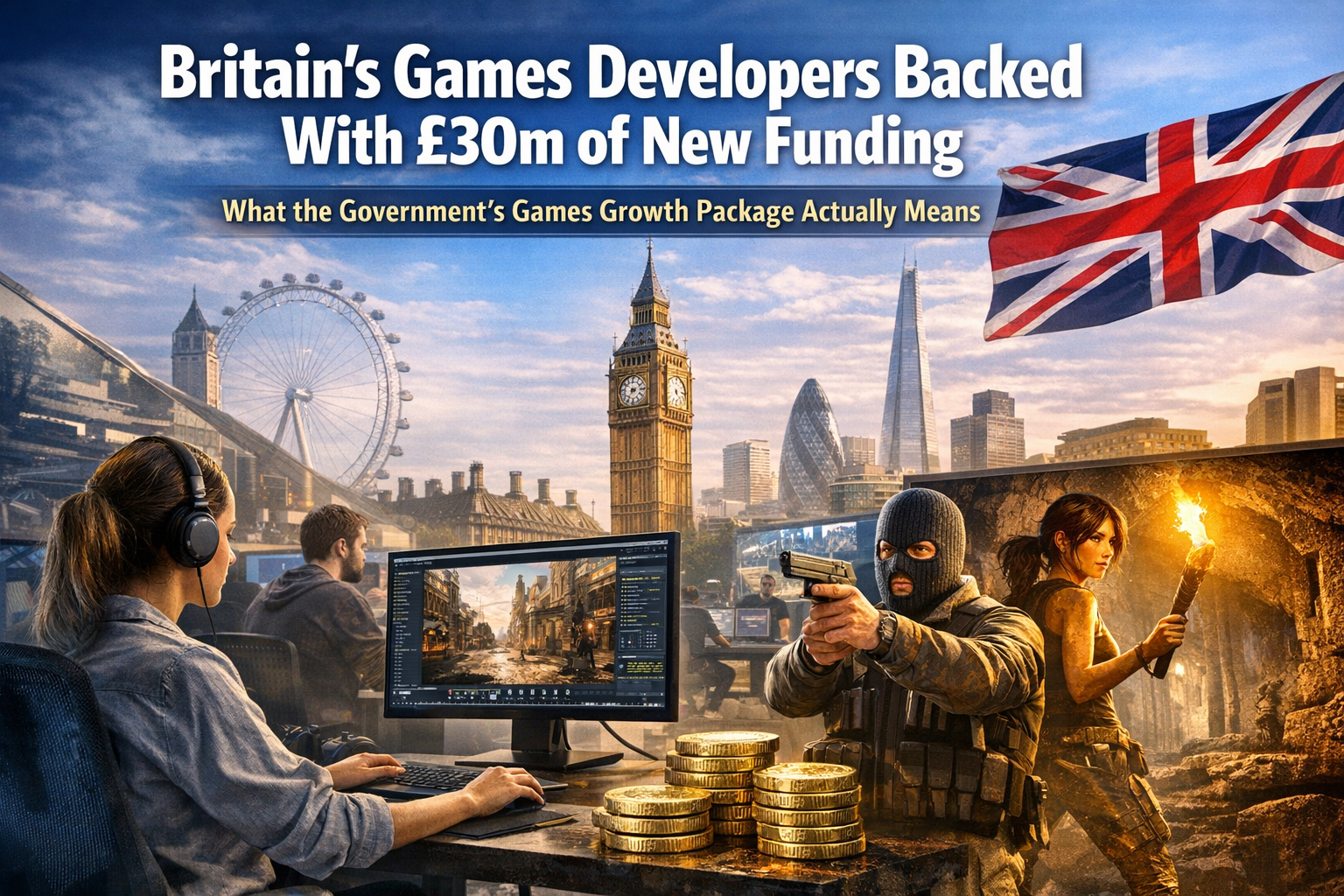 UK video games developers working at computer screens representing the government's £30 million Games Growth Package