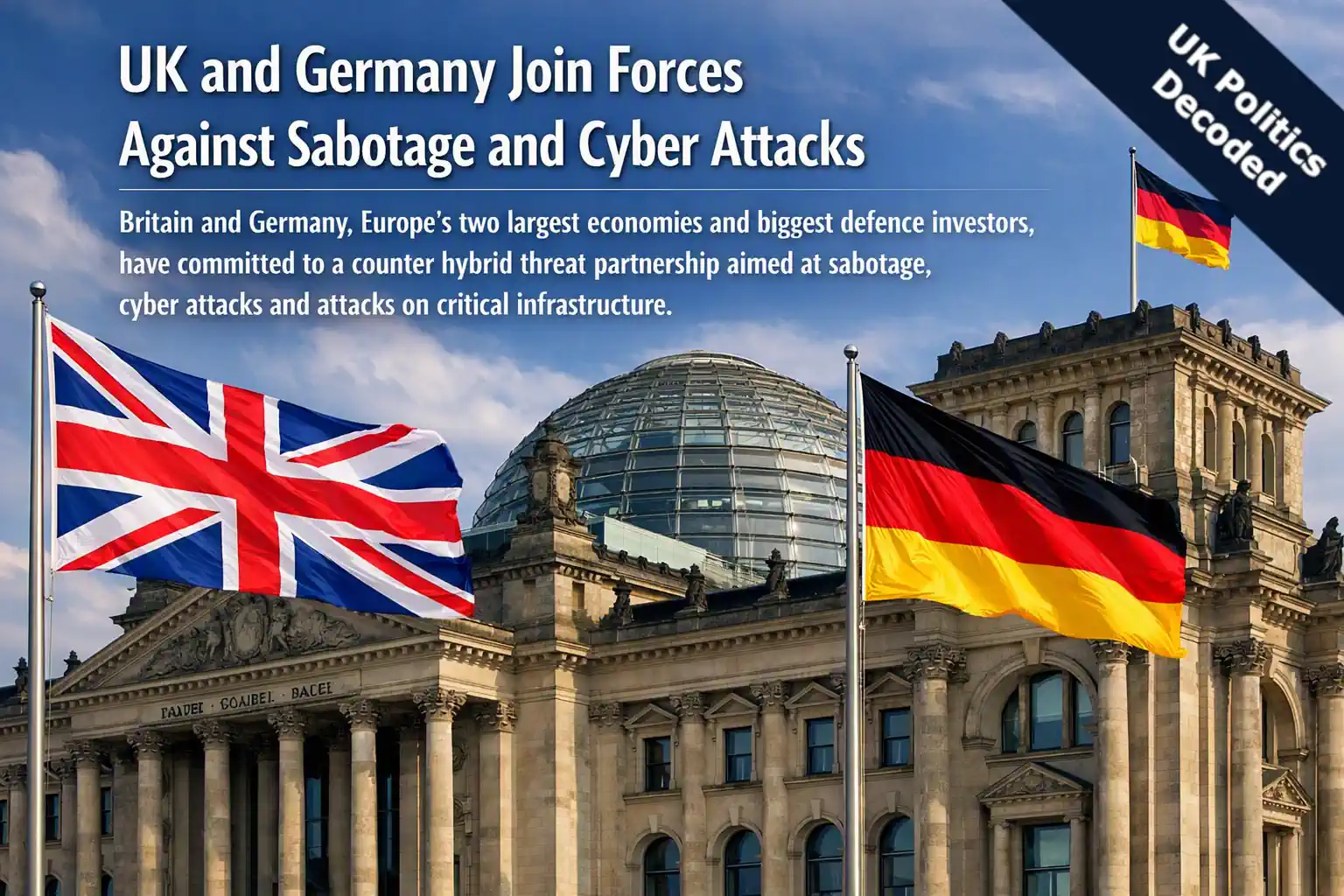 Union flags and German flags side by side outside a government building in Berlin