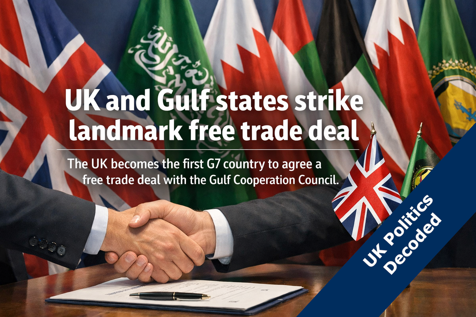 Flags of the UK and Gulf Cooperation Council member states
