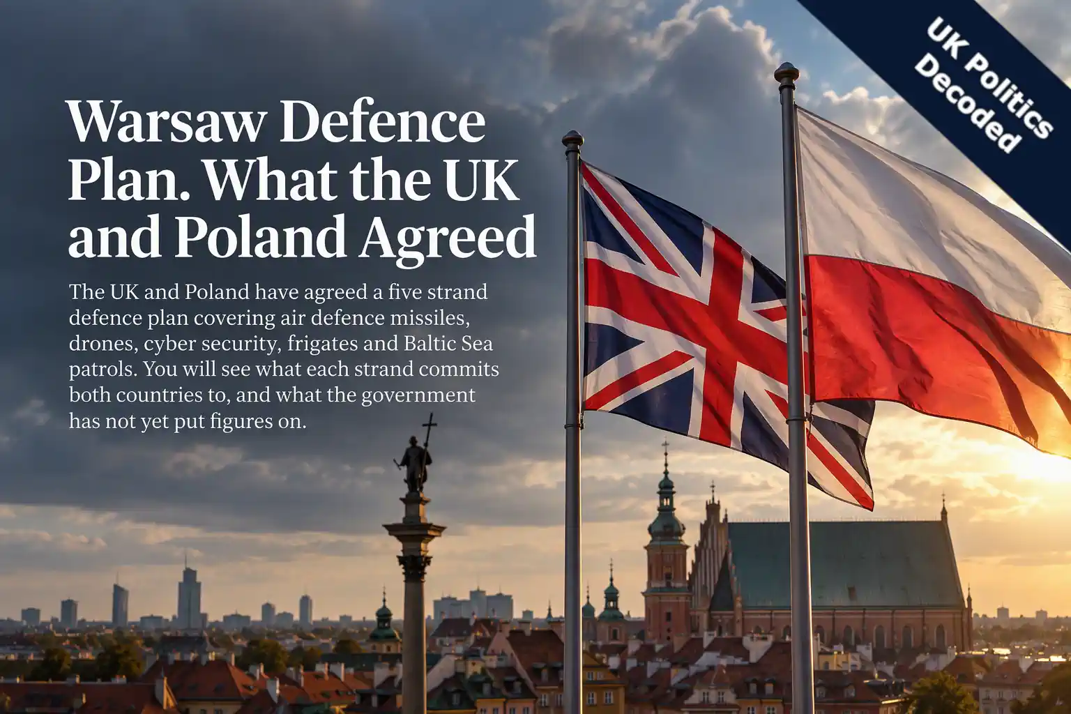 UK and Polish flags in Warsaw, Poland, to represent the Warsaw Defence Plan